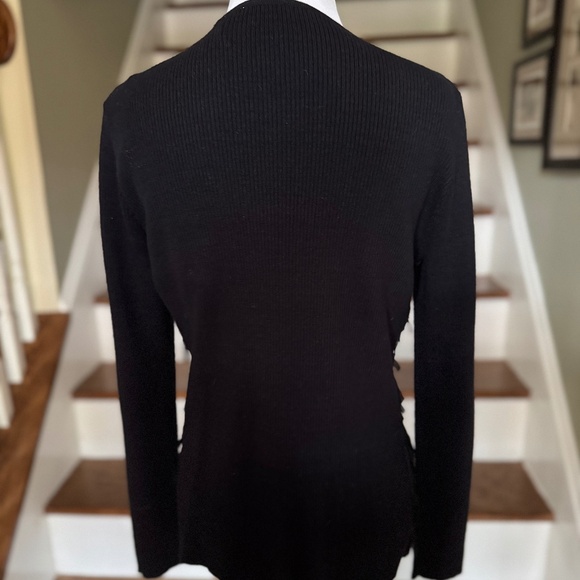 T Tahari Fringed Cardigan Wool/Cotton Sweater Sz S - Picture 3 of 7